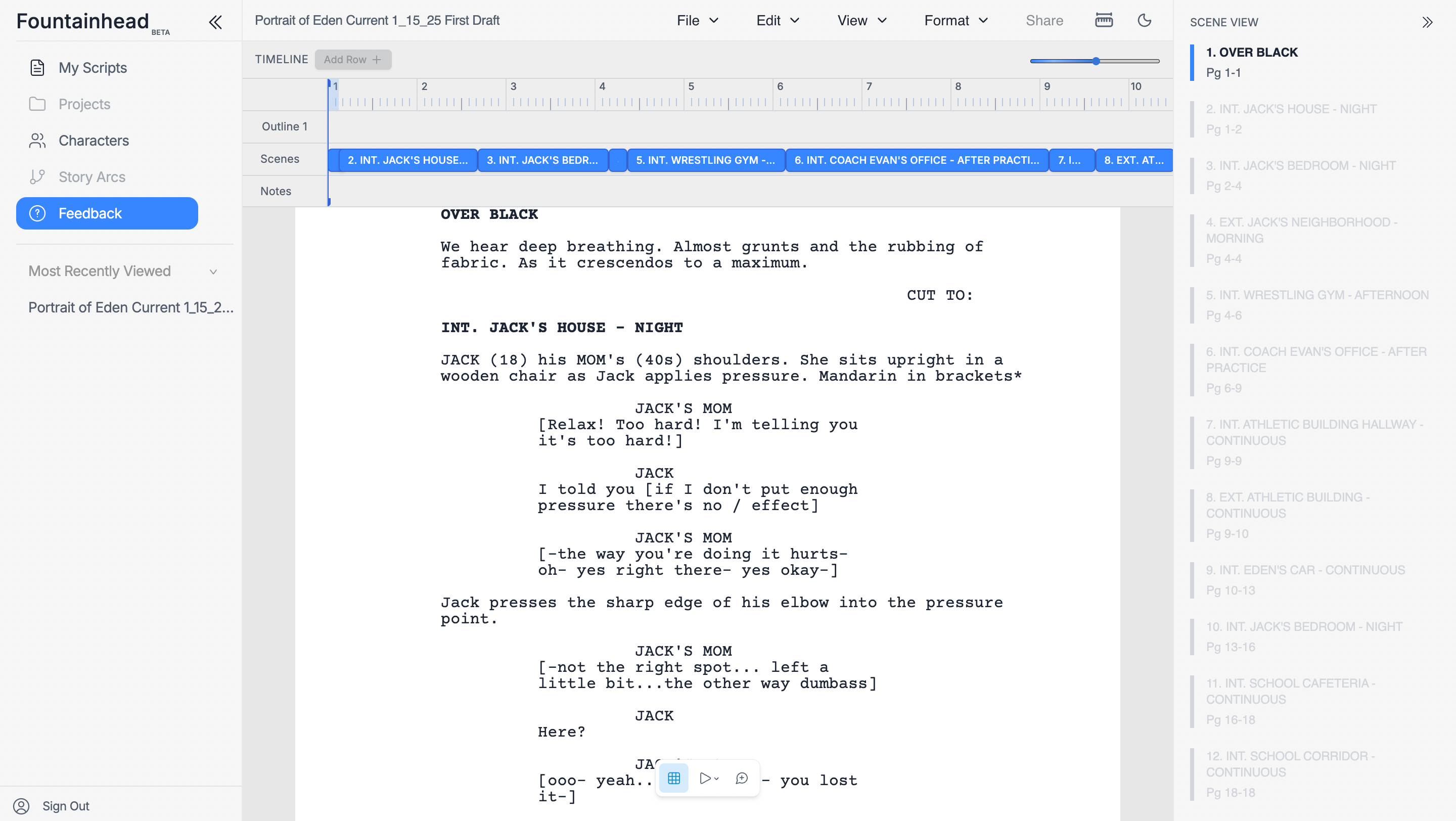 Online screenplay editor running in browser